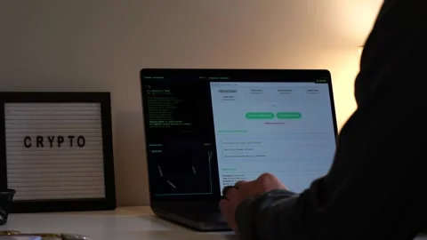 Middle Aged Hacker Minting Crypto Meme Coin Stockbeeldmateriaal 320645115