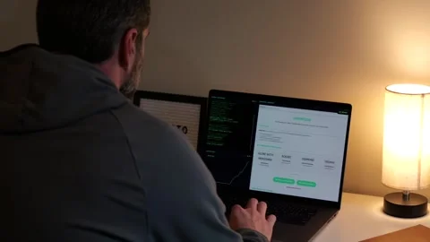 Middle Aged Hacker Minting Crypto Meme Coin Stockbeeldmateriaal 320645120