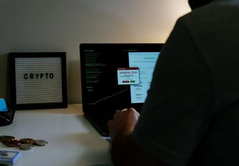 Middle Aged Hacker Minting Crypto Meme Coin Stock Photos