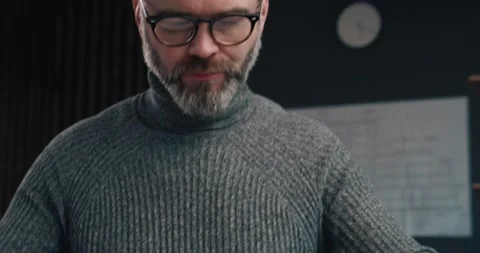 Middle aged Handsome Architect working at his Office with Ruler and Pencil Видео 139240605