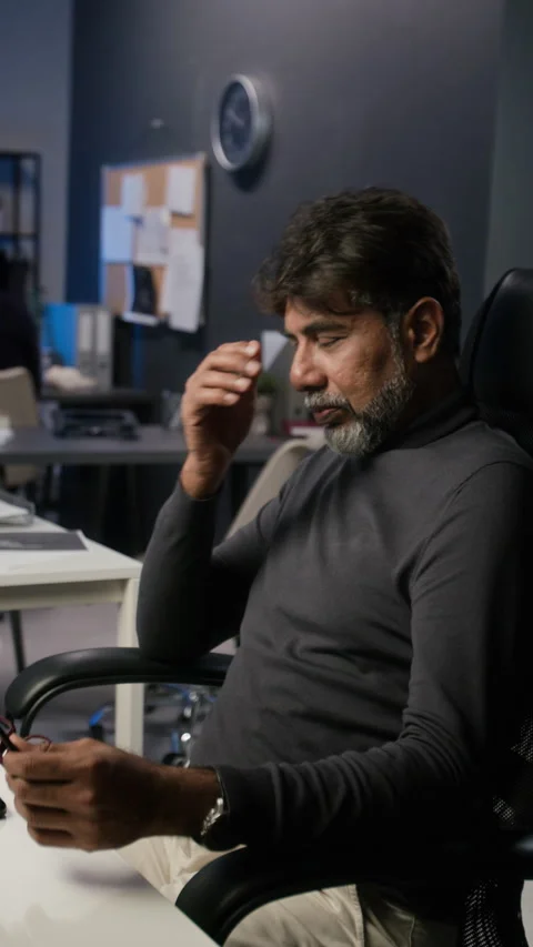 Middle Aged Indian Programmer Feeling Fatigued Working at Night Stock-Footage 347284786