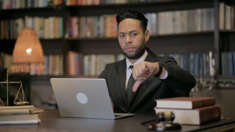 Middle Aged Lawyer with Thumbs Down Working on Laptop Video stock 293252607