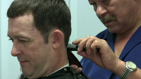 Middle Aged Male Getting a Haircut Stock Footage 33522341