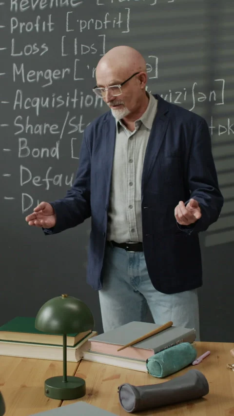 Middle-aged Male Teacher Lecturing Students in Business English Class Stock Footage 337481162
