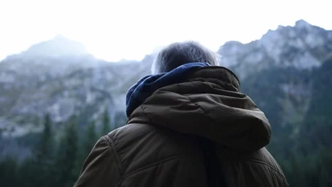 Middle aged man back view enjoying Stock Footage 163372313