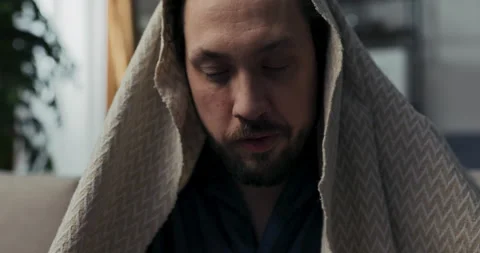 Middle-aged man with beard, having lot of work, stayed at home. He is not Stock Footage 218331162