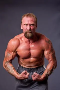 Middle aged man body builder Foto stock