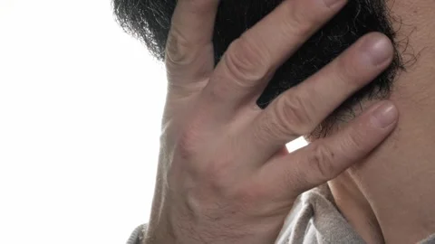 A middle-aged man caressing his beard with his hands, feeling satisfied. Stock Footage 266258192