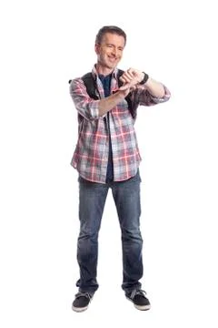 Middle-Aged Man Checking Pulse with Health Apps in Smartwatch Stock Photos