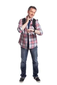 Middle-Aged Man Checking Pulse with Health Apps in Smartwatch Stock Photos