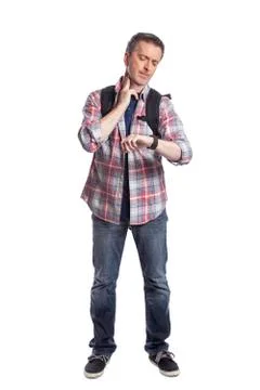 Middle-Aged Man Checking Pulse with Health Apps in Smartwatch Foto stock