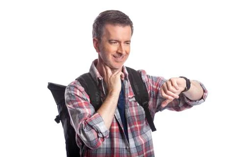 Middle-Aged Man Checking Pulse with Health Apps in Smartwatch Stock Photos