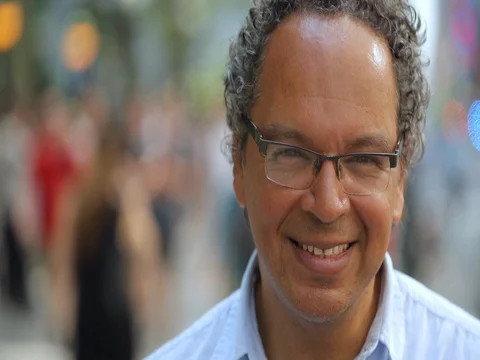 Middle aged man in city face portrait smile happy Video stock 75773833