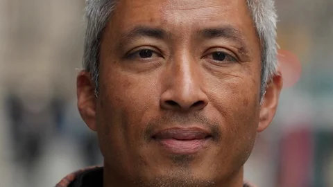 Middle aged man in city face portrait smile happy face Stock Footage 121479885