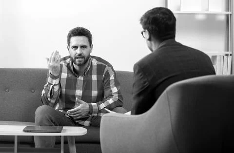 Middle aged man crisis. Solving problem. Psychology, mental therapy concept. Man 스톡 사진