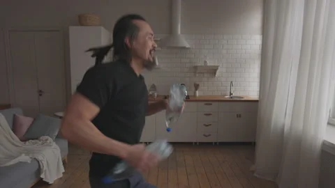 Middle Aged Man Doing Home Fitness No Equipment Exercises Stock Footage 149481748