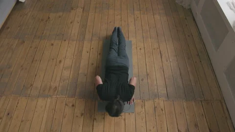 Middle Aged Man Doing Push-ups at Home Stock Footage 149480299