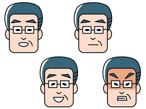 Middle-aged man face icon set in glasses. Stock Illustration