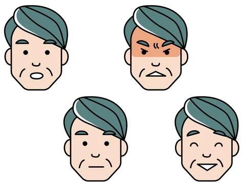 Middle-aged man face icon set. Illustrazione stock