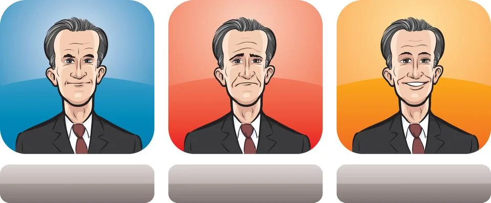 Middle-aged man face three expressions Illustrazione stock