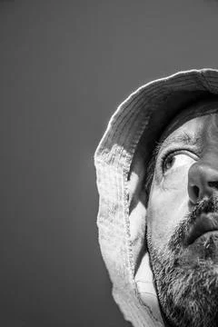 Middle aged man with gray beard wearing bathrobe Stock Photos