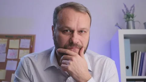 Middle aged man Make online call live video conference chat using a computer. Stock Footage 201318360