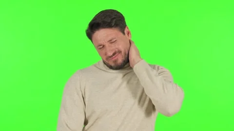 Middle Aged Man with Neck Pain on Green Background 스톡 동영상 299765449
