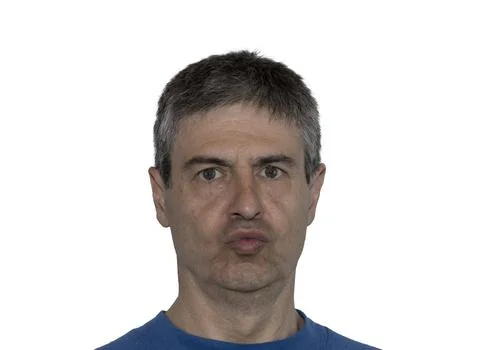 Middle-aged Man Pouting with Lips in a Playful Expression, Studio Shot 스톡 사진