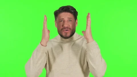 Middle Aged Man Reacting to Failure on Green Background Video stock 299765038