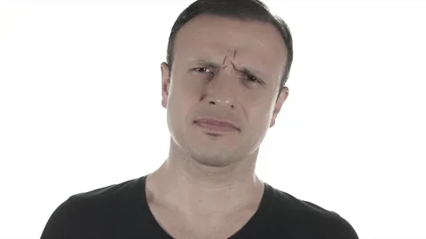 Middle aged man is screaming on white background. Stressed, negative and fear Stock Footage 132463595