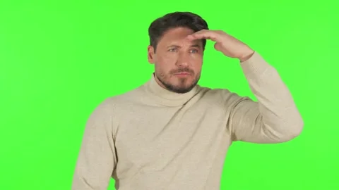 Middle Aged Man Searching New Opportunity on Green Background 스톡 동영상 299765223