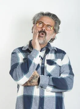Middle-aged man suffering from toothache. Transparent png Stock Photos