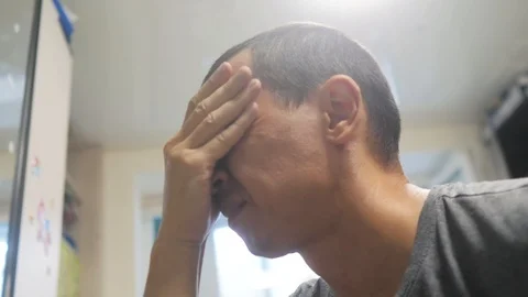 Middle-aged man tired big problems at work going through experiencing stress Video stock 112760473