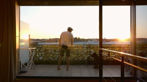 Middle-aged man training obedience playing with his dog Stock Footage 127588368