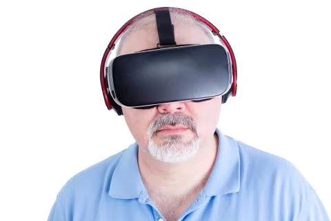 Middle aged man with virtual reality headset Stock Photos