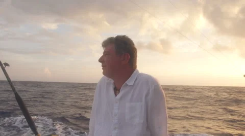 Middle Aged Man Waiting To Catch Big Game Fish Stock Footage 50174808