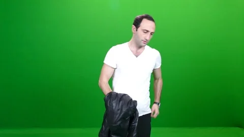 Middle Aged Man Waiting on Green Screen Stock Footage 83735901