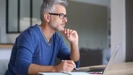 Middle-Aged Man Working From Home-Office On Laptop Stock Footage