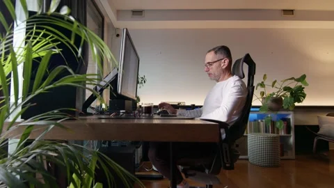 Middle-aged man working from home Stock Footage 220287256