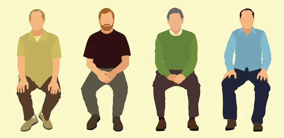 Middle-aged Men Sitting Down Stock Illustration