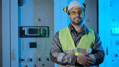Middle aged power engineer portrait Video stock 146710213