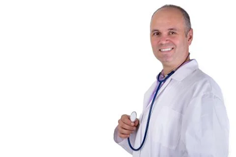 Middle aged practitioner doctor looking at you trustfully Stock Photos