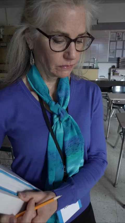Middle-aged Teacher Preparing for Class in a Quiet School Laboratory Stock-Footage 306271804