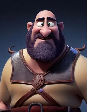 Middle aged viking fighter with beard and leather armor. Cartoon big eyed Stock Illustration