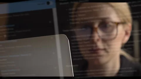 Middle-aged white woman, a developer, is searching for a job during a crisi.. Stock Footage 301469381