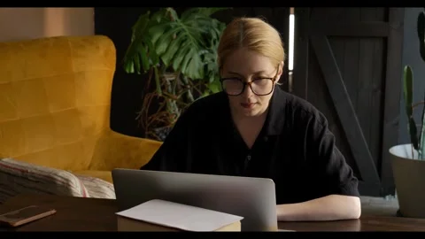 Middle-aged white woman, a developer, is searching for a job during a crisi.. Stock Footage 301469556