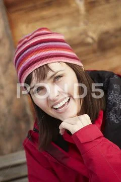 Middle Aged Woman Dressed For Cold Weather Stock Photos
