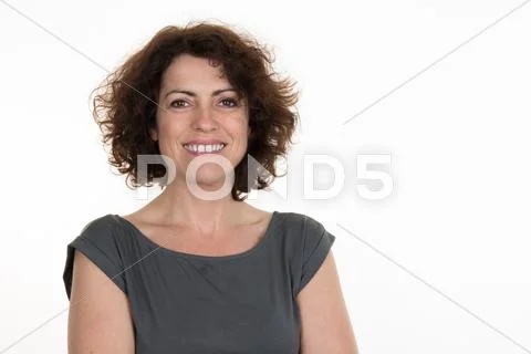 Middle aged woman isolated on white background Stock Photos