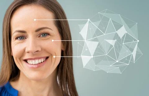 Middle aged woman with pointers on her face Stock Photos