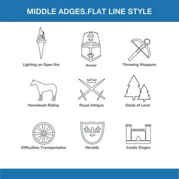 Middle ages flat line style Stock Illustration